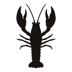 Black silhouette of a spiny lobster on a white background illustration