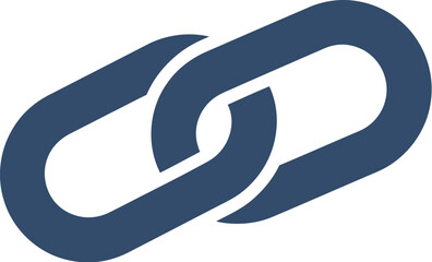 Two interlocking dark blue chain links symbolize connection and strength