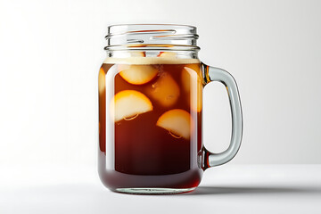 Refreshing cold brew coffee in a glass mason jar with ice