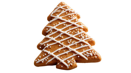Christmas tree shaped gingerbread cookie offering sweet holiday baking. Festive season delight. Traditional winter dessert, png