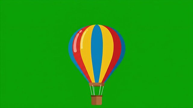 Colorful Cartoon Hot Air Balloon Animation Over Green Background.