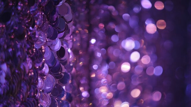 Close-up of sparkling purple sequins textured surface. AI image - Powered by Adobe