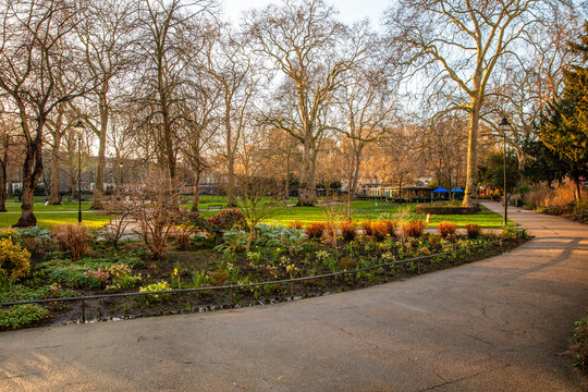 Russell Square park and garden at central London in Winter.