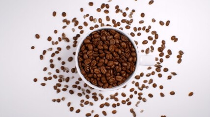 Coffee cup and beans on white background. AI image