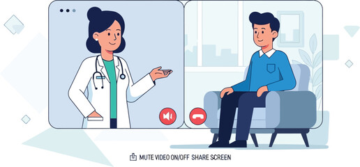 Doctor and patient having a video consultation, discussing health remotely