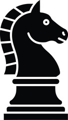 Black chess knight piece silhouette on white background, symbolizing strategy and intellect.