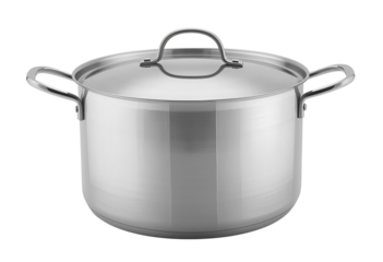 Large stainless steel stock pot ideal for cooking soup stew.
