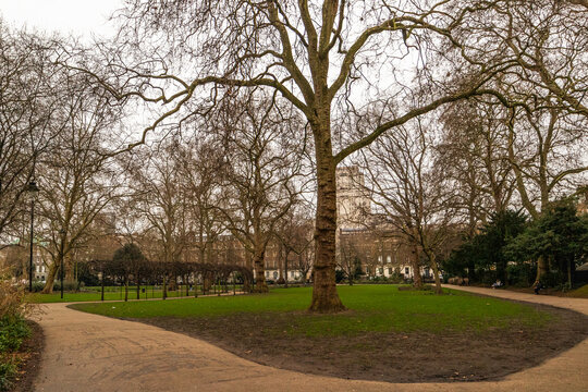 Russell Square park and garden at central London in Winter.