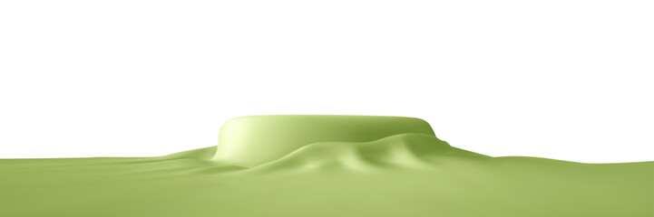 3d green hills on abstract cartoon background. 3d spring landscape green mountain, field, meadow, tree. Park scene. Nature podium isolated. Childish cartoon vector illustration