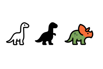 Minimalist dinosaur symbols collection featuring outline, silhouette, and colorful graphics