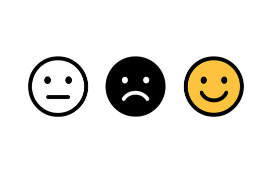 Customer satisfaction rating faces showing happy, sad, and neutral facial expressions for feedback