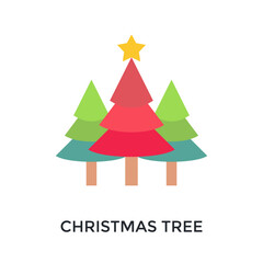 Christmas Tree Icon Flat Color Style. Vector Illustration For Graphic Design