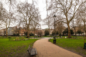 Fototapeta premium Russell Square park and garden at central London in Winter.