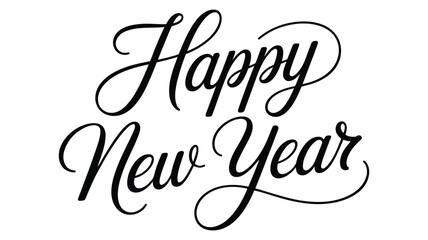 happy new year handwritten calligraphy text design in elegant black script typography on white background for festive celebration and greeting artwork
