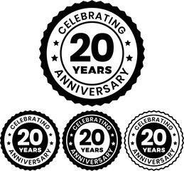 20 Years Anniversary Badge – Golden Round Celebration Emblem Vector