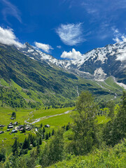 mountain Village and landscape in the alps on a Summer Day 
