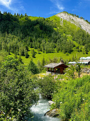 Rushing water through a Mountain Village in France during the Summer 