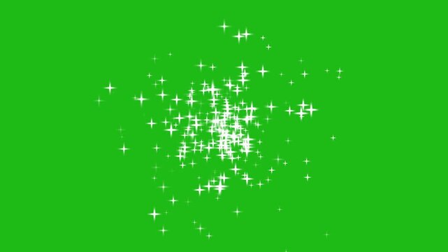 Twinkling stars night sky, Magic FX, Explosion FX short version, Energy Transition, energy explosion, Glittering particle trails for video transition or wipe effect on green screen background. 4k anim