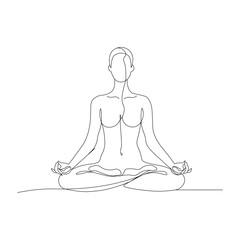 Minimalist line art drawing of a person meditating in lotus position