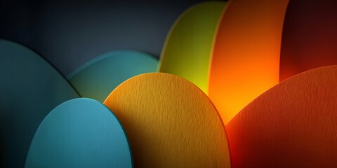 Abstract wavy paper shapes creating colorful layered background