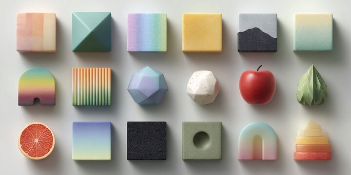 Abstract geometric shapes and fruit minimalist composition