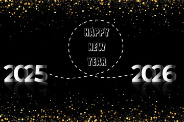 Happy New Year 2025 to 2026 Celebration Background &ndash; Golden Glitter, Black Luxury Festive Design