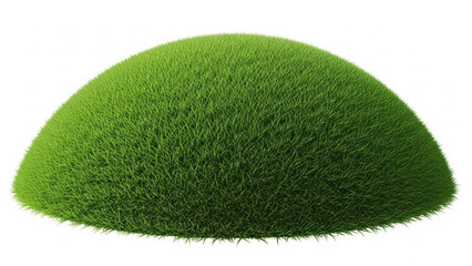 A perfectly shaped, dense, vibrant green dome of manicured grass, resembling a small hill or mound, isolated on white background for easy composition and design use