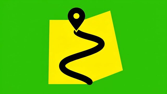 Abstract yellow shape with black squiggle on bright green background