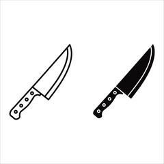 Kitchen Knife Icon Set Outline and Solid chef knife