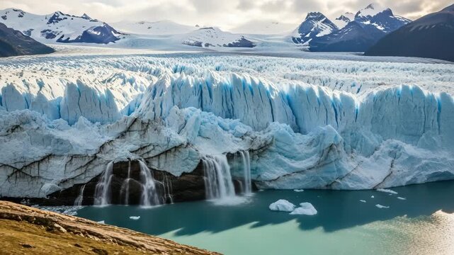 Cinematic Aerial Shot of Melting Glacier and Turquoise Meltwater