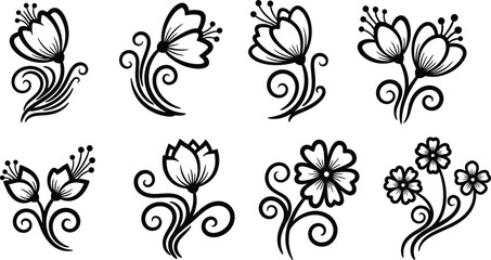 Elegant floral sketches a collection of delicate black and white flower designs