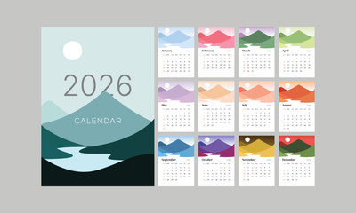 Monthly calendar 2026 week start Sunday corporate design template vector, wall desk calendar in a minimalist style