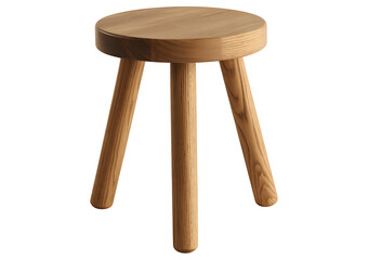 Simple wooden stool with three legs, minimalist furniture design on transparent background