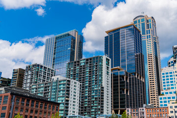 City architecture of skyscraper. City building cityscape view. Skyscraper cityscape. Modern city...