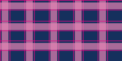 Bright pink and navy blue tartan seamless pattern with classic checkered design. Colorful plaid fabric texture suitable for textile prints, fashion apparel, wrapping paper, digital backgrounds.
