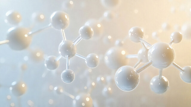 Close-up of endorphin molecules in a soft light background, representing happiness and wellness
