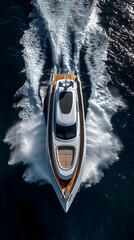 Aerial View of Speedboat Cutting Through Blue Sea