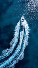 Aerial View of Speedboat Cutting Through Blue Sea