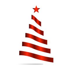 Abstract Red Ribbon Gradient Christmas Tree Vector