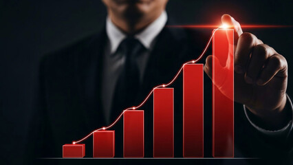 Professional businessman pointing to vibrant growth chart for amazing business success and financial investment returns