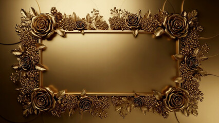 Elegant golden floral frame with roses and berries for your special celebration design or luxurious invitation