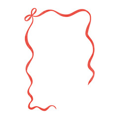 Red Doodle Frame with bow, elegant border for holiday design.