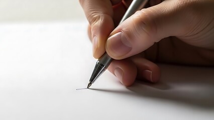 Close up of hand writing with pencil on white paper inspiring creativity and ideas