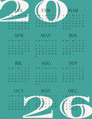 2026 monthly calendar template with a minimalist grid layout
