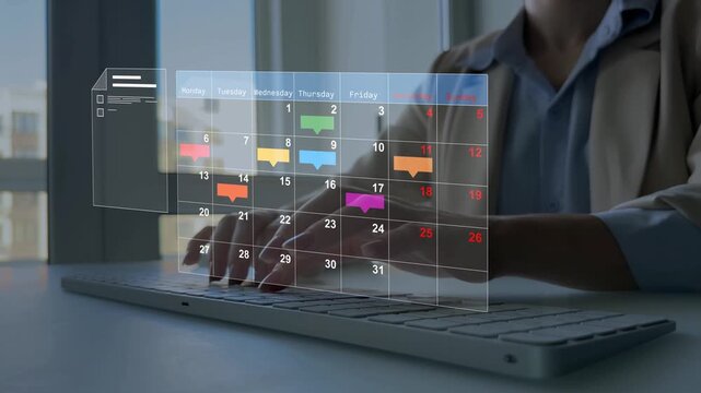 Managing a scheduled meeting.Businessman manages time to work efficiently and on time on all projects,data documentation checklist survey. Calendar work schedule, business plan concept.	