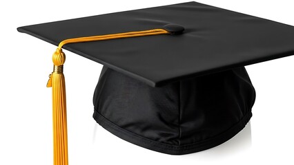 Black graduation cap tassel with gold accent isolated on
