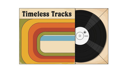 Retro Vinyl Record Album Cover Design with Timeless Tracks Text.