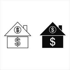 House with Dollar Signs Icon Outline and Solid Fill