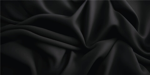 Obraz premium Deep Black Luxury Silk Ripple Fabric with Rich Textural Shadows and Minimal Fashion-Grade Texture for Exclusive Branding