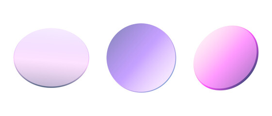 Set of holographic gradient transparent circles in geometric radial shaped style. Trendy decoration vector art for modern graphic designs.